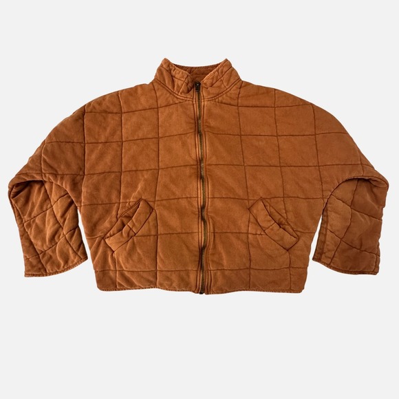 Free People Dolman Quilted Jacket Womens Small Burnt Orange Zip Up Mock Neck - Picture 11 of 11